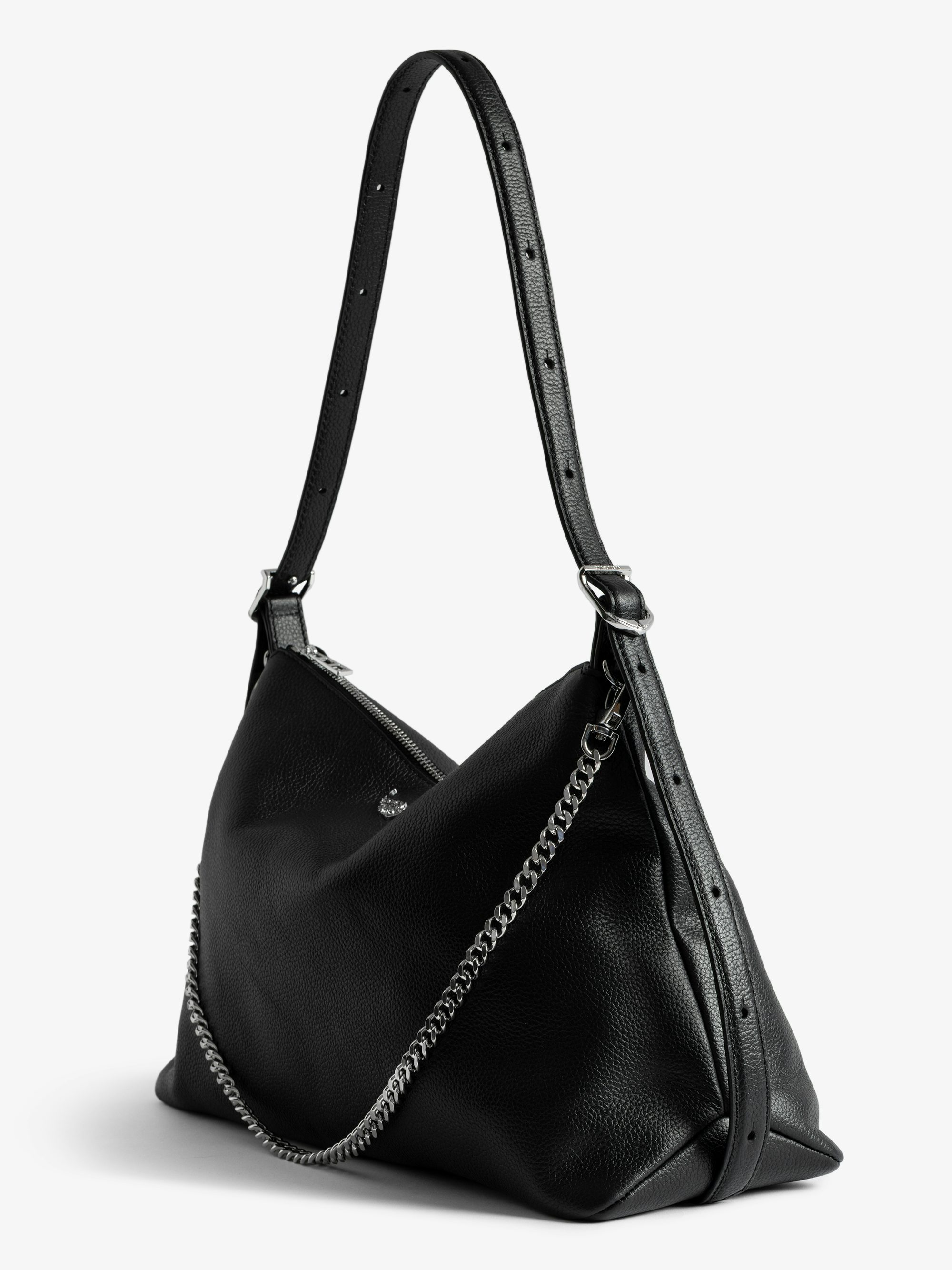 Jim Bag - Soft grained leather bag adorned with a chain and rhinestone wing.